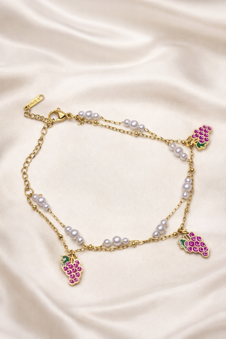 Pearl Grape Charm Bracelet