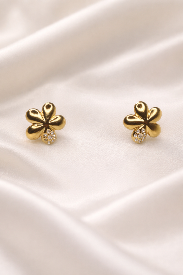 Gold Floral Designer Stud Earrings