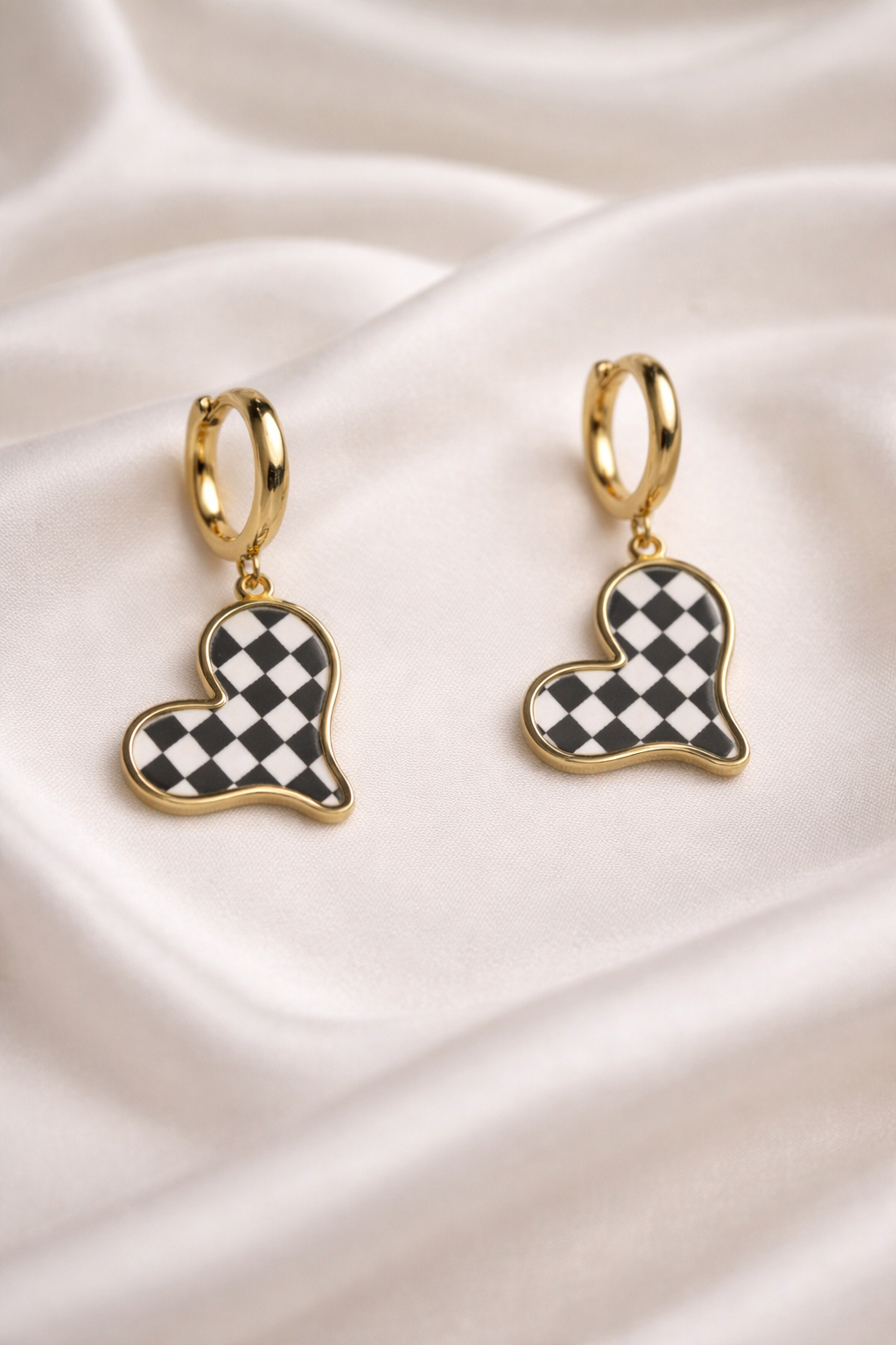 Checker Heart Charm Hoop Earrings
