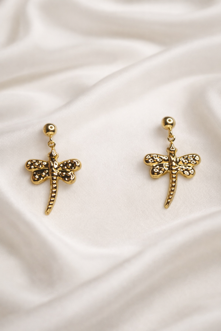Gold Dragonfly Statement Earrings