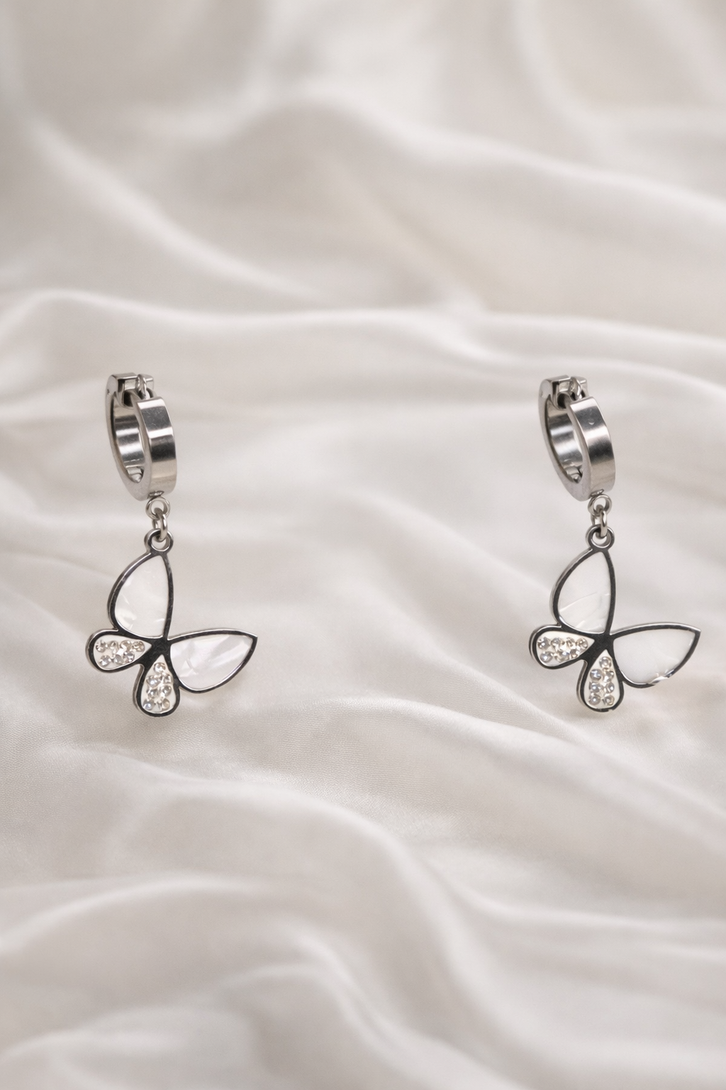 Silver Butterfly Drop Earrings