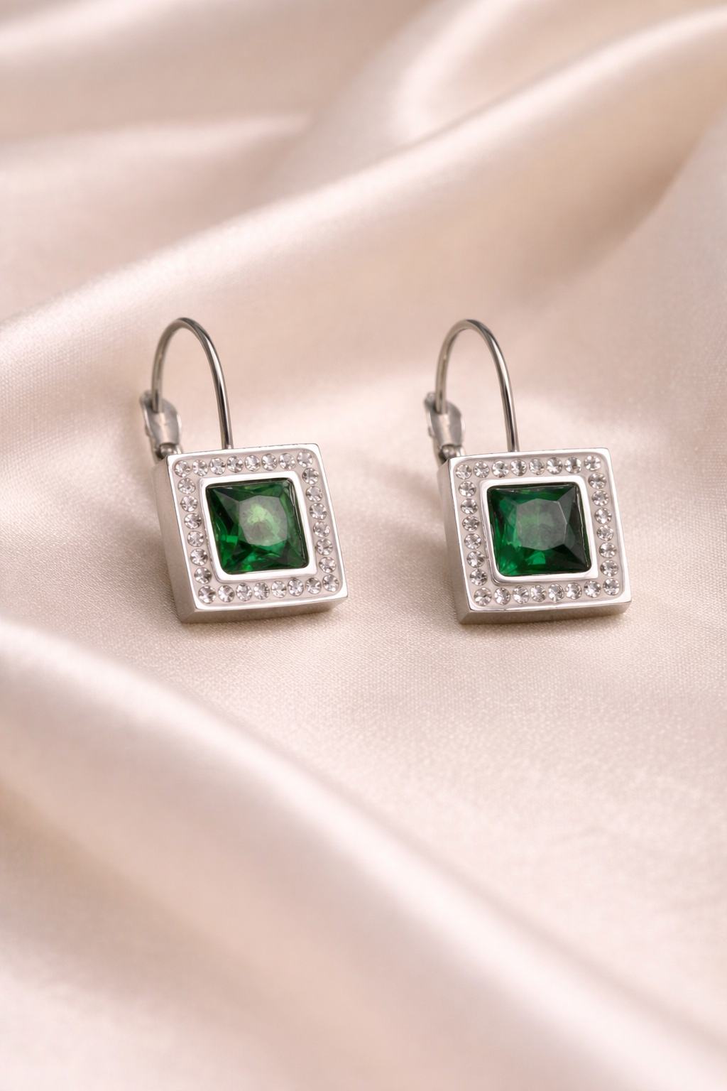 Emerald Square Crystal Hoop Earrings