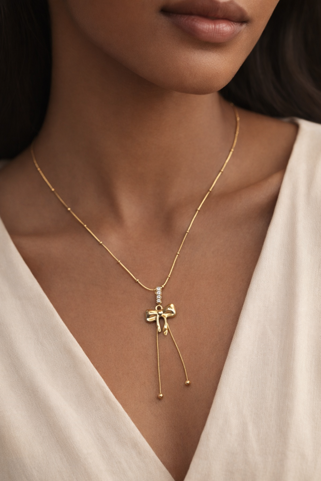 Elegant Bow Drop Gold Necklace