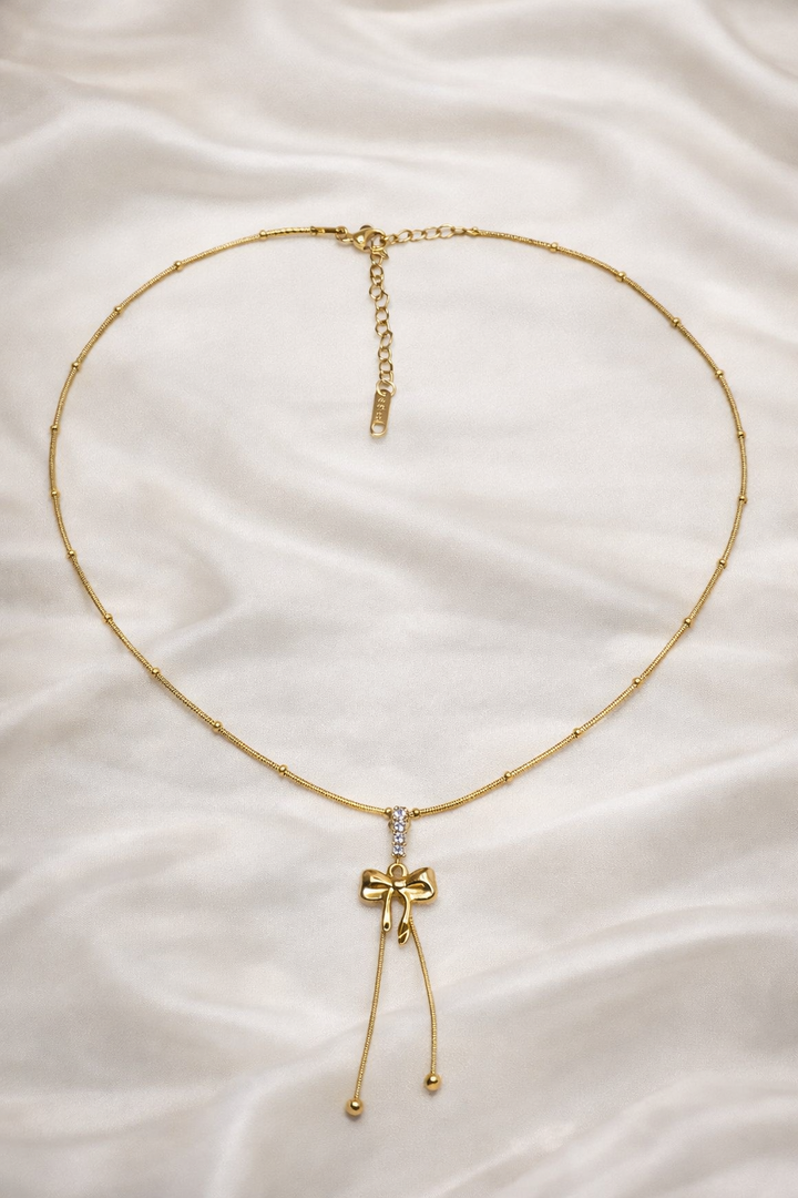 Elegant Bow Drop Gold Necklace