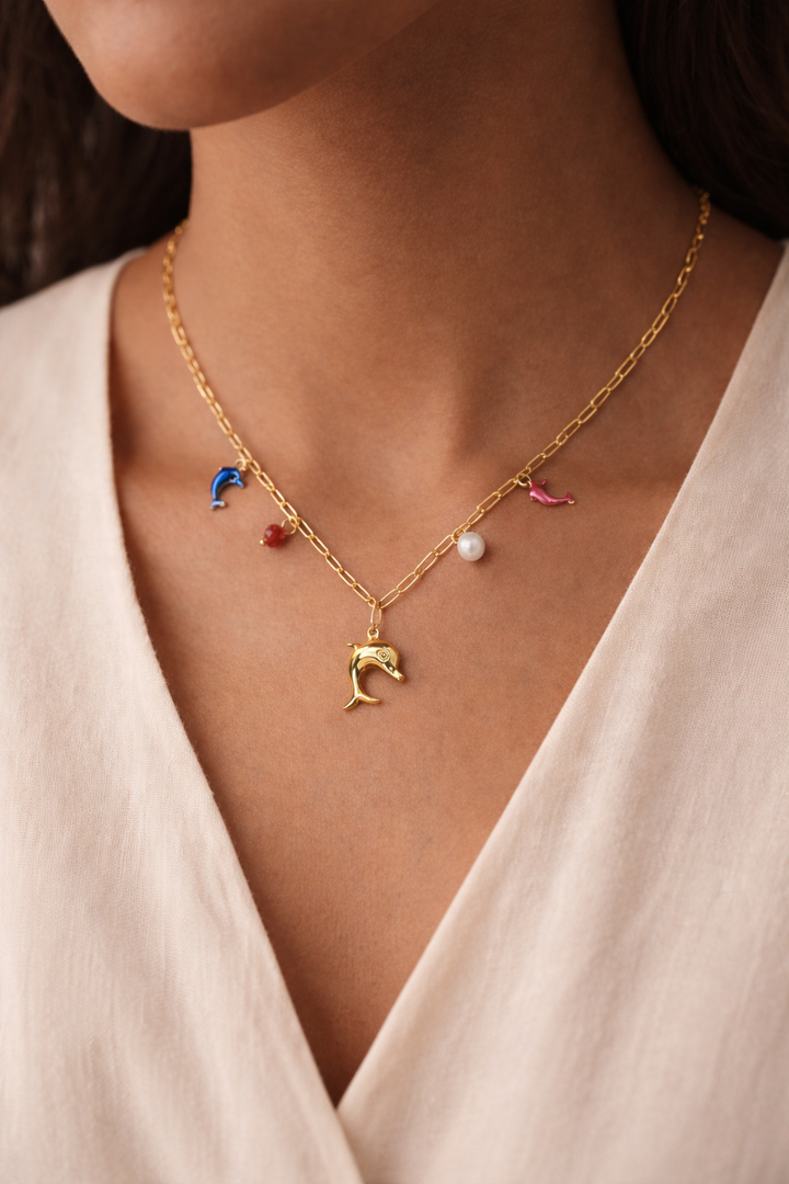 Dolphin Charm Gold Necklace