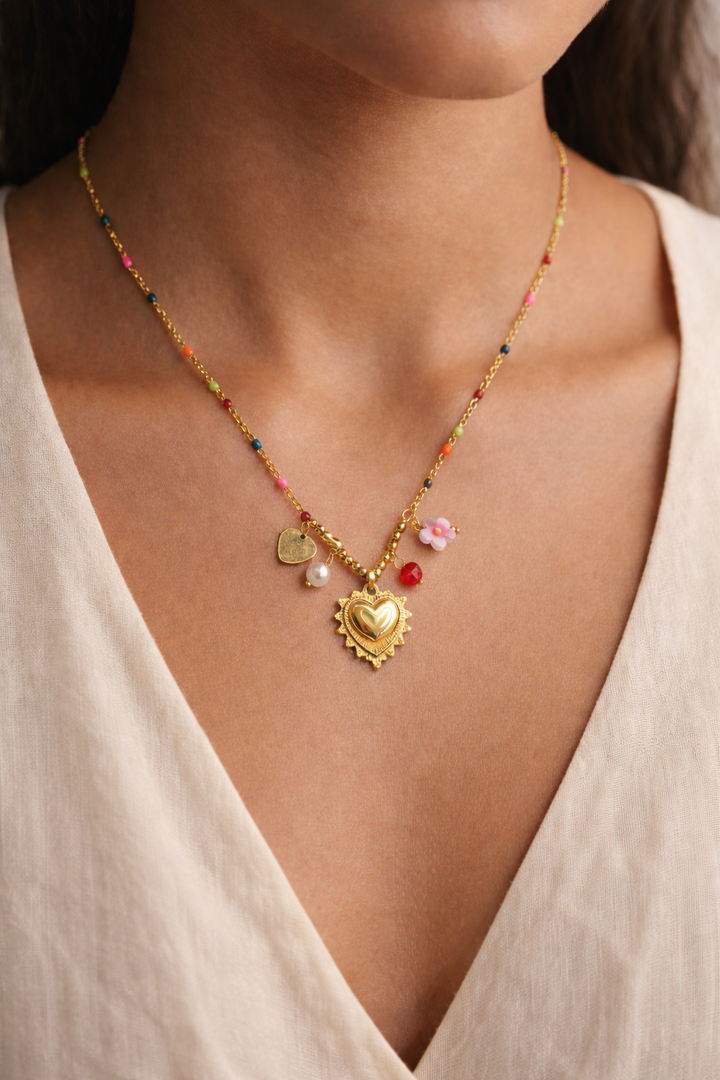 Multicolor Charm Heart Gold Necklace