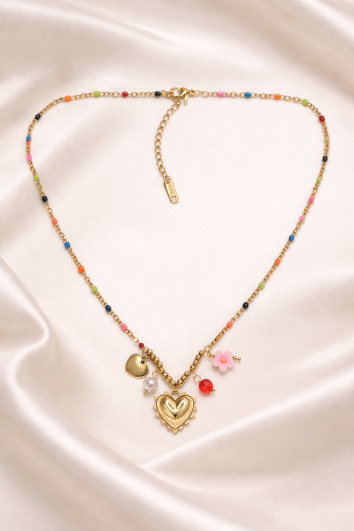 Multicolor Charm Heart Gold Necklace