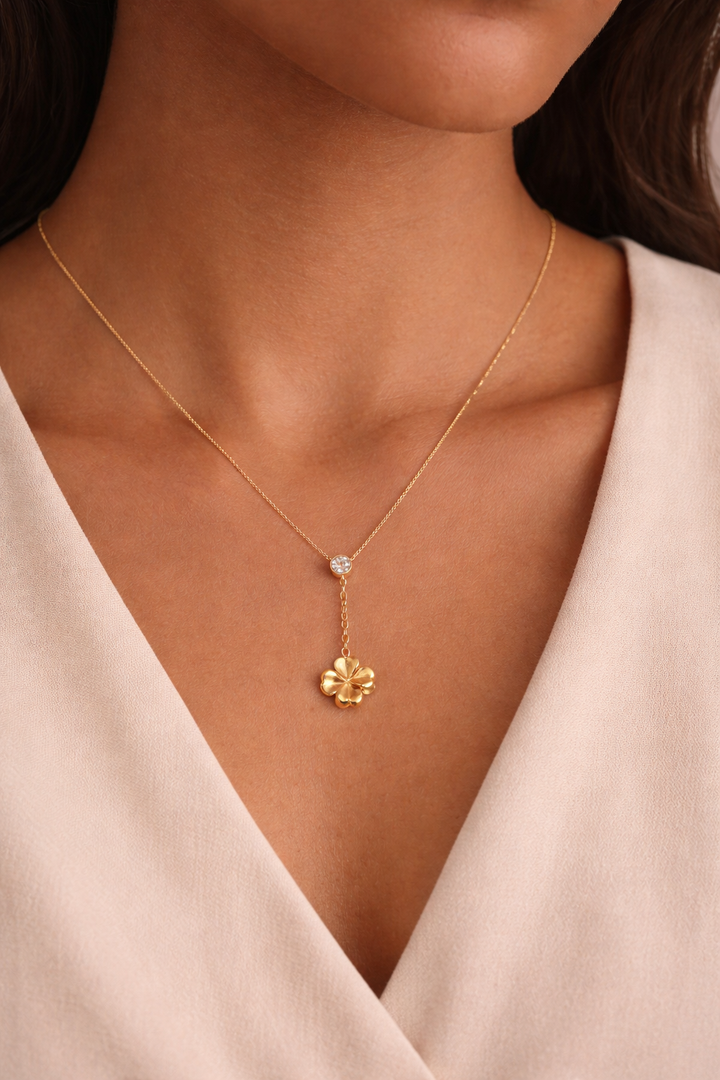 Minimal Clover Drop Gold Necklace