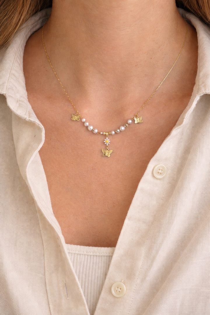 Pearl Butterfly Charm Necklace