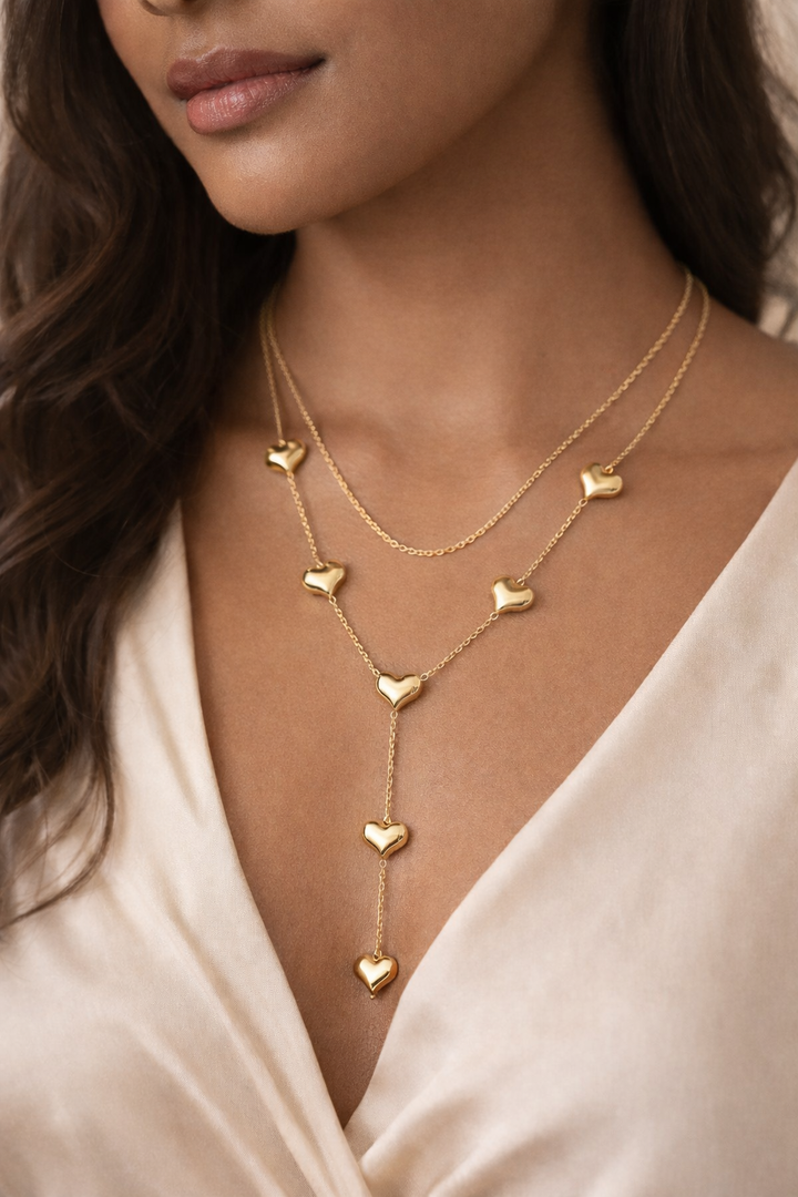 Layered Heart Drop Gold Necklace