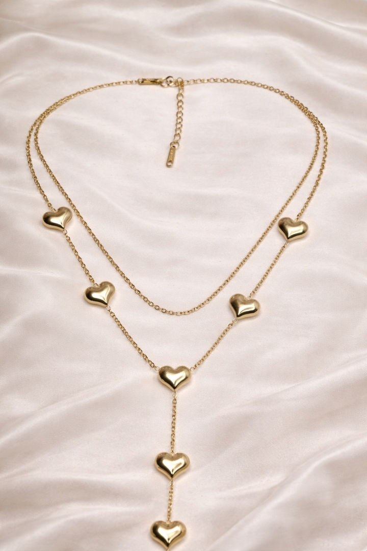 Layered Heart Drop Gold Necklace