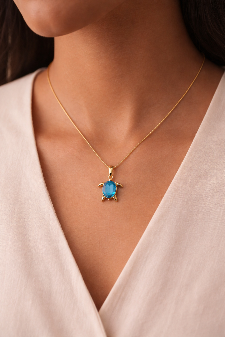 Ocean Turtle Blue Stone Pendant Necklace