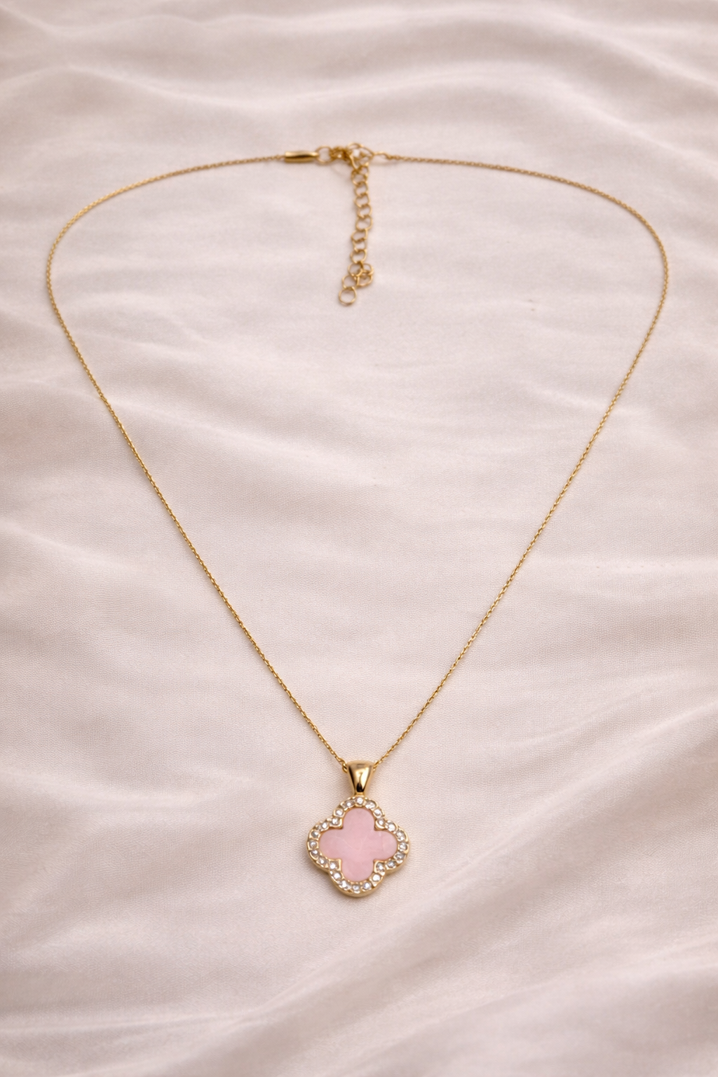 Pink Clover Crystal Pendant Necklace